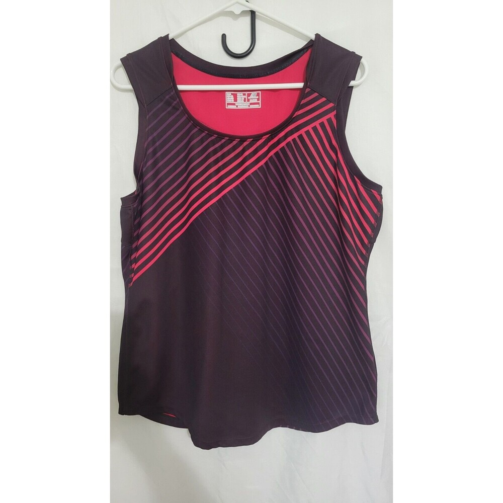 New Balance Womens Activewear Tank Purple Pink Striped Stretch Pullover Size XL